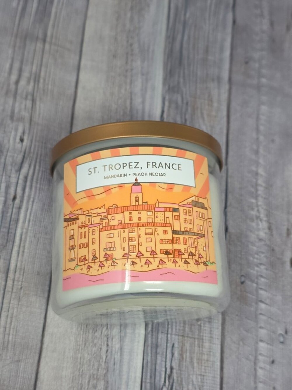 NEW ULTA BEAUTY SOY BLEND 15 OZ 3-WICK CANDLE St. Tropez Mandarin Peach Nectar